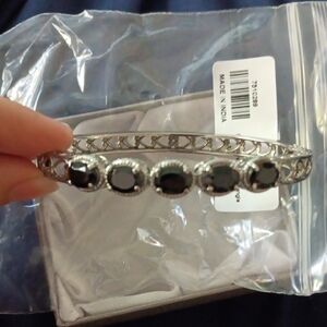 Thai Black Spinel Bangle Bracelet in Stainless Steel 7.25 inches and 7.90 ctw